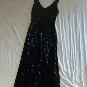 Like New Black Sequin Prom Dress with Flared Bottom
